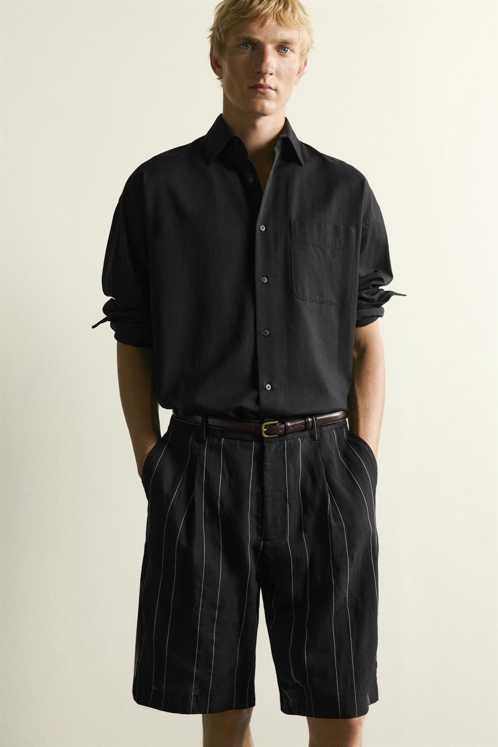 STRIPED PLEATED RELAXED FIT SHORTS